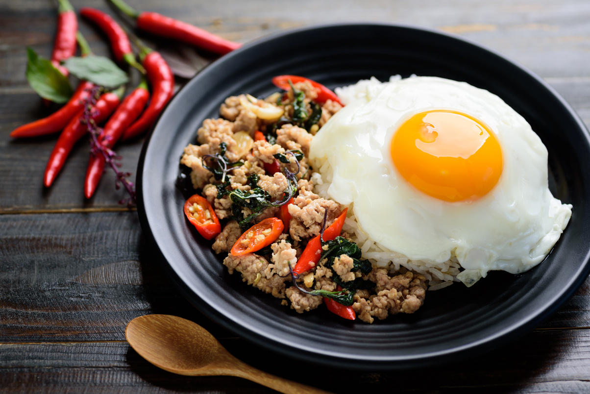 Stir-fried holy basil with minced pork and fried egg