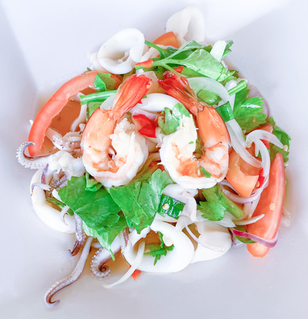 Spicy seafood salad,hot and spicy, seafood thai  isolated on